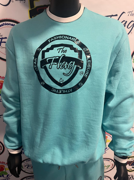 Raised Print Fleece Sweatshirt (Crest Aqua FLAG Black)