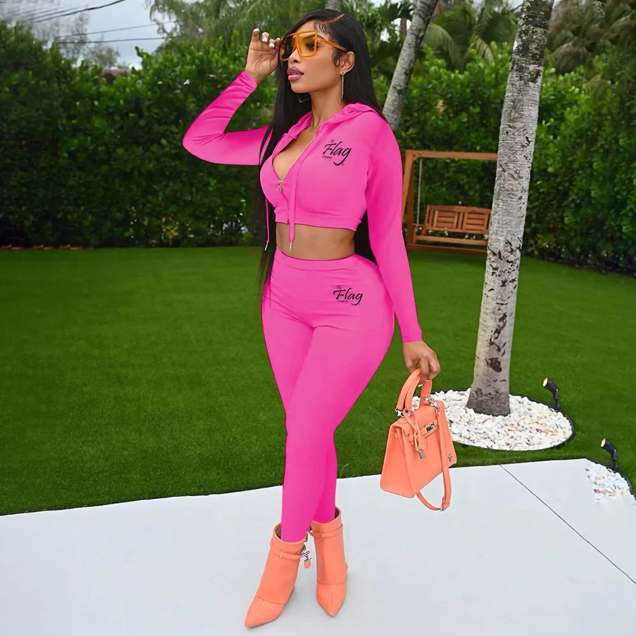 Ladies 2 Piece Crop Top High Waisted Legging Pants Set (Multiple Colors)