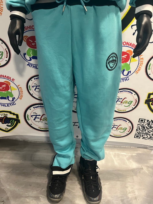 Raised Print Fleece Sweatpants (Crest Aqua FLAG Black)